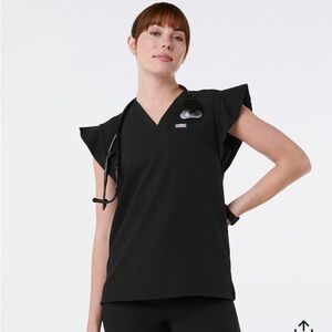 NWT Figs Black Flutter Scrub Top Sz L